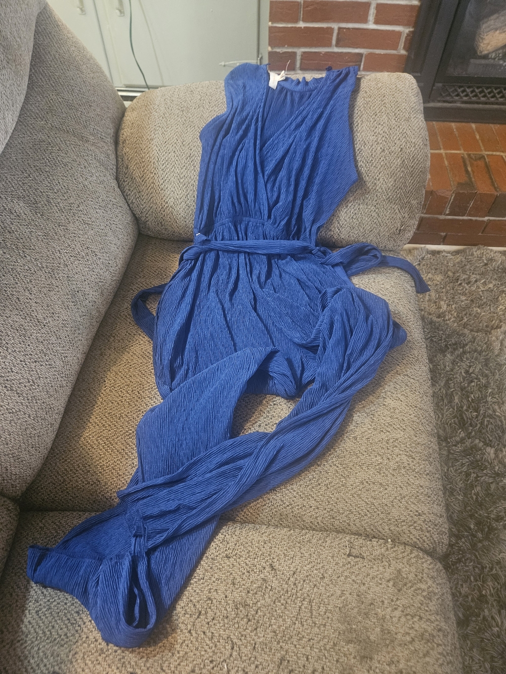 Monteau Electric Blue Pleated Jumpsuit with Waist Tie